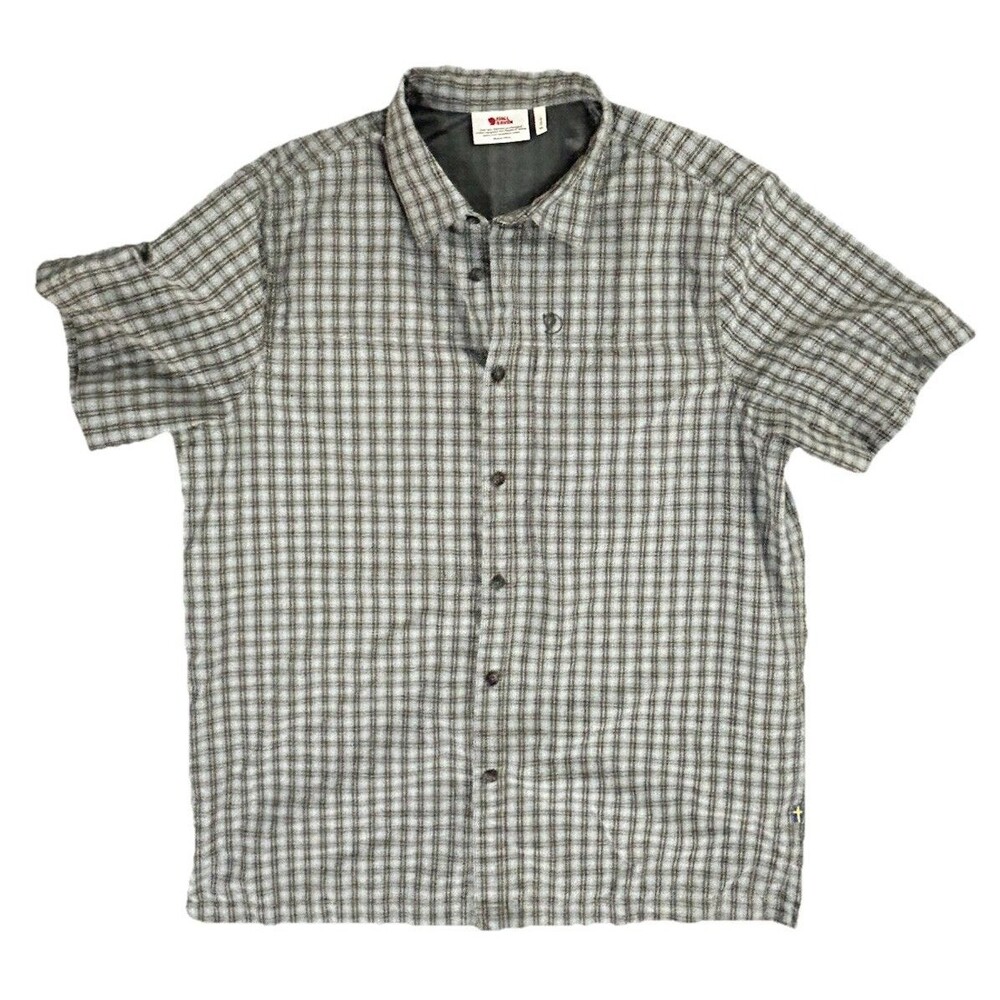 Fjallraven Abisko Hike Shirt Short Sleeve Plaid Zip Pocket Summer Camp Mens XL